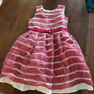 Jona Michelle Girls Red and White Striped Holiday Special Occasion Dress Size 10